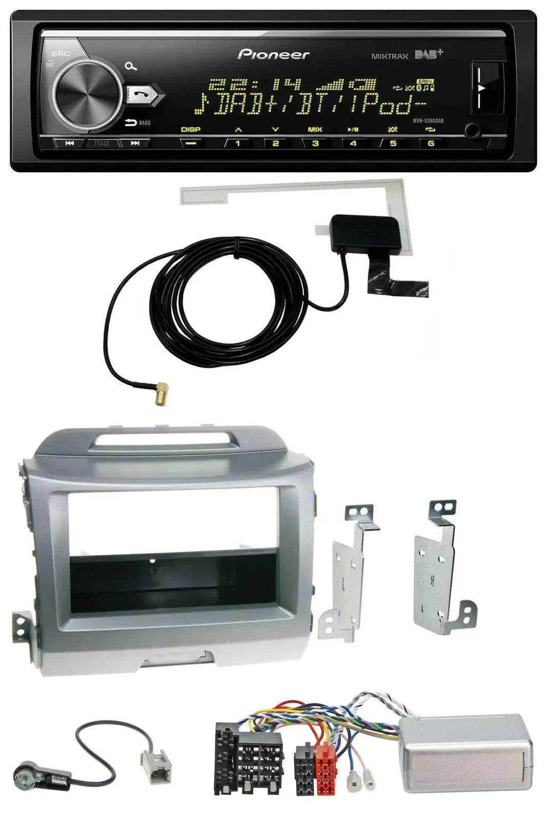 Автомагнитола для Kia Sportage 3 (2010–2015) Pioneer Bluetooth, DAB, USB, серебристая