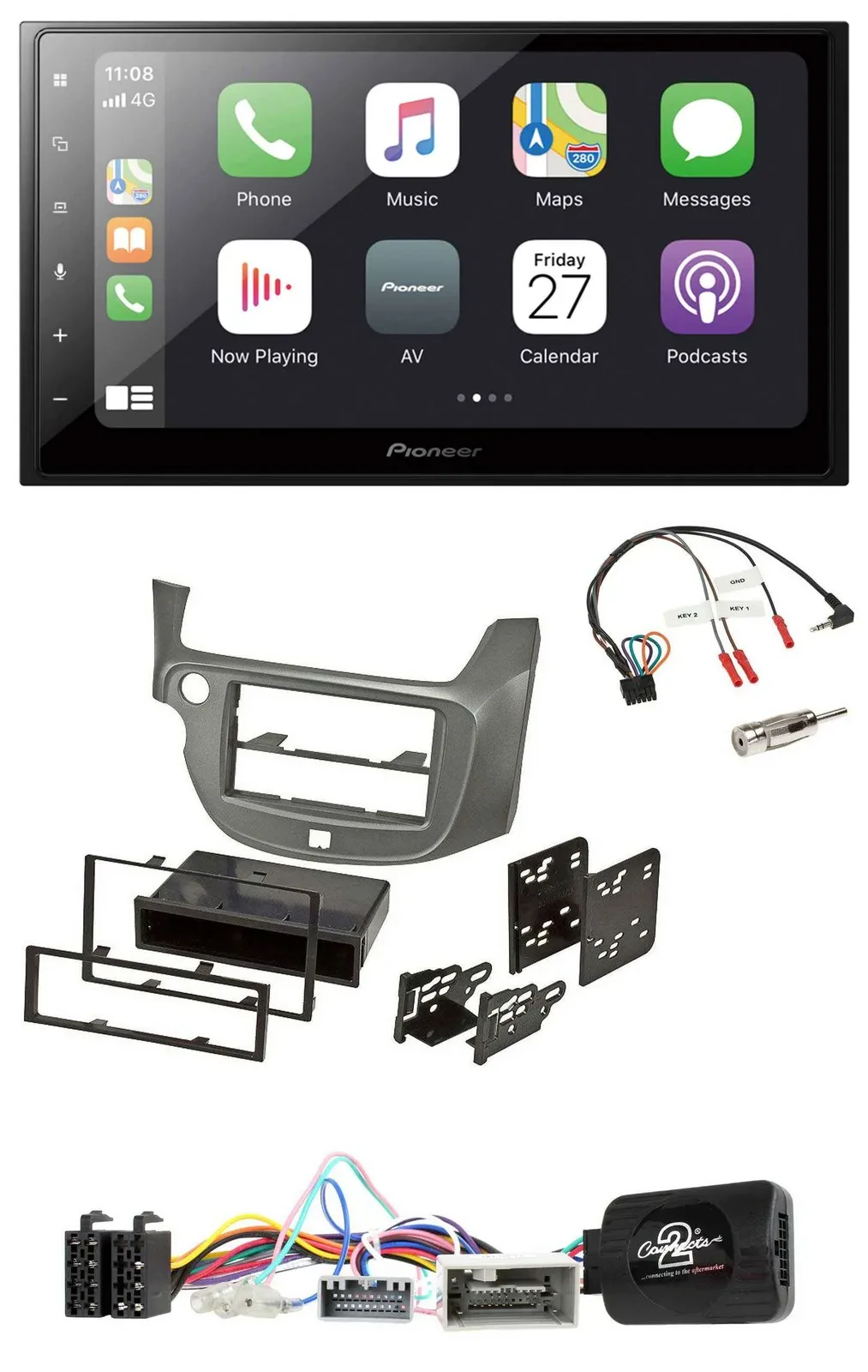 Автомагнитола Pioneer 2 DIN Bluetooth DAB USB для Honda Jazz (с 2014), серебристая