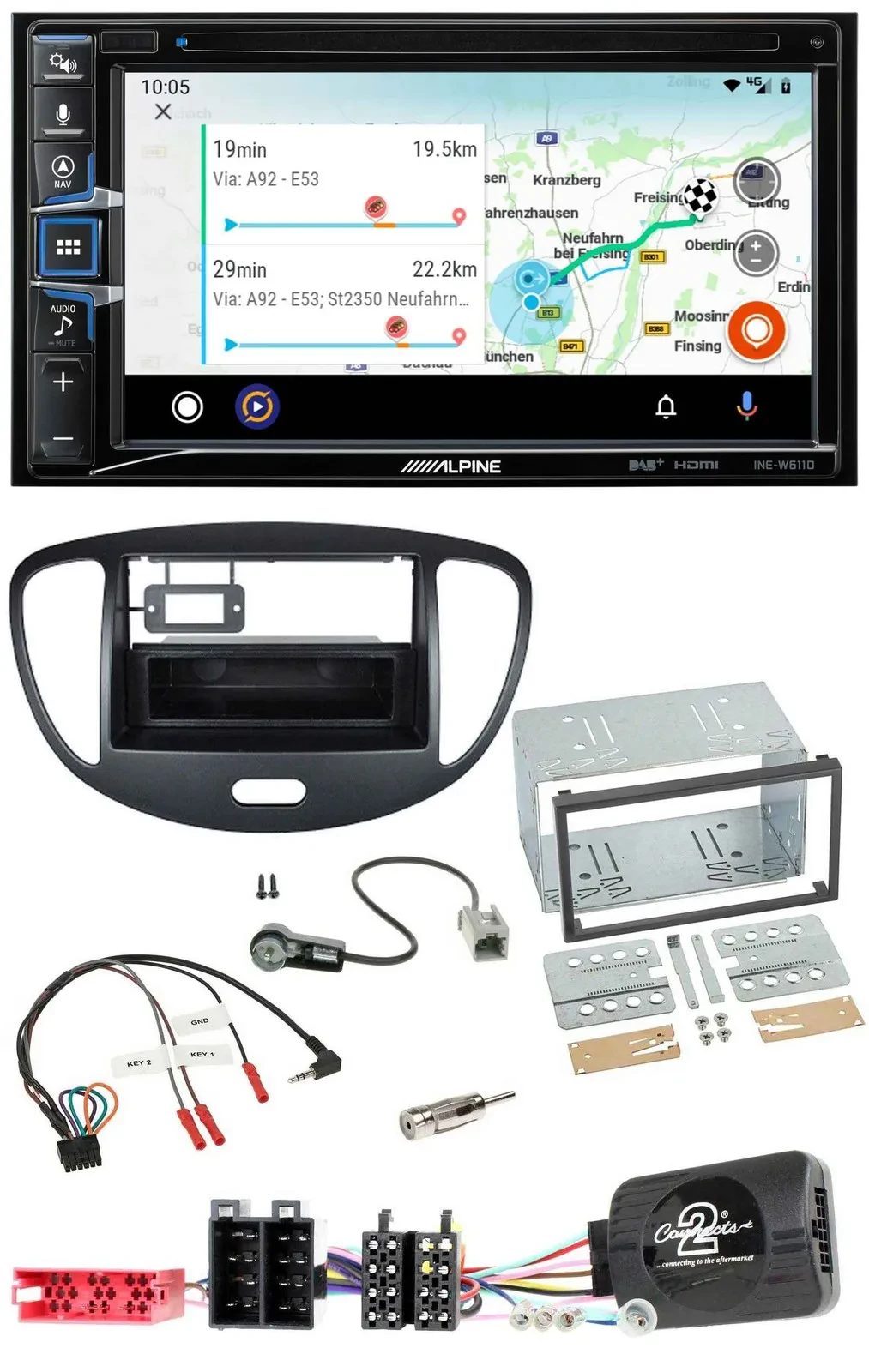 Alpine Bluetooth TMC USB DAB 2DIN Lenkrad Navigation für Hyundai i10 2009-2013 s