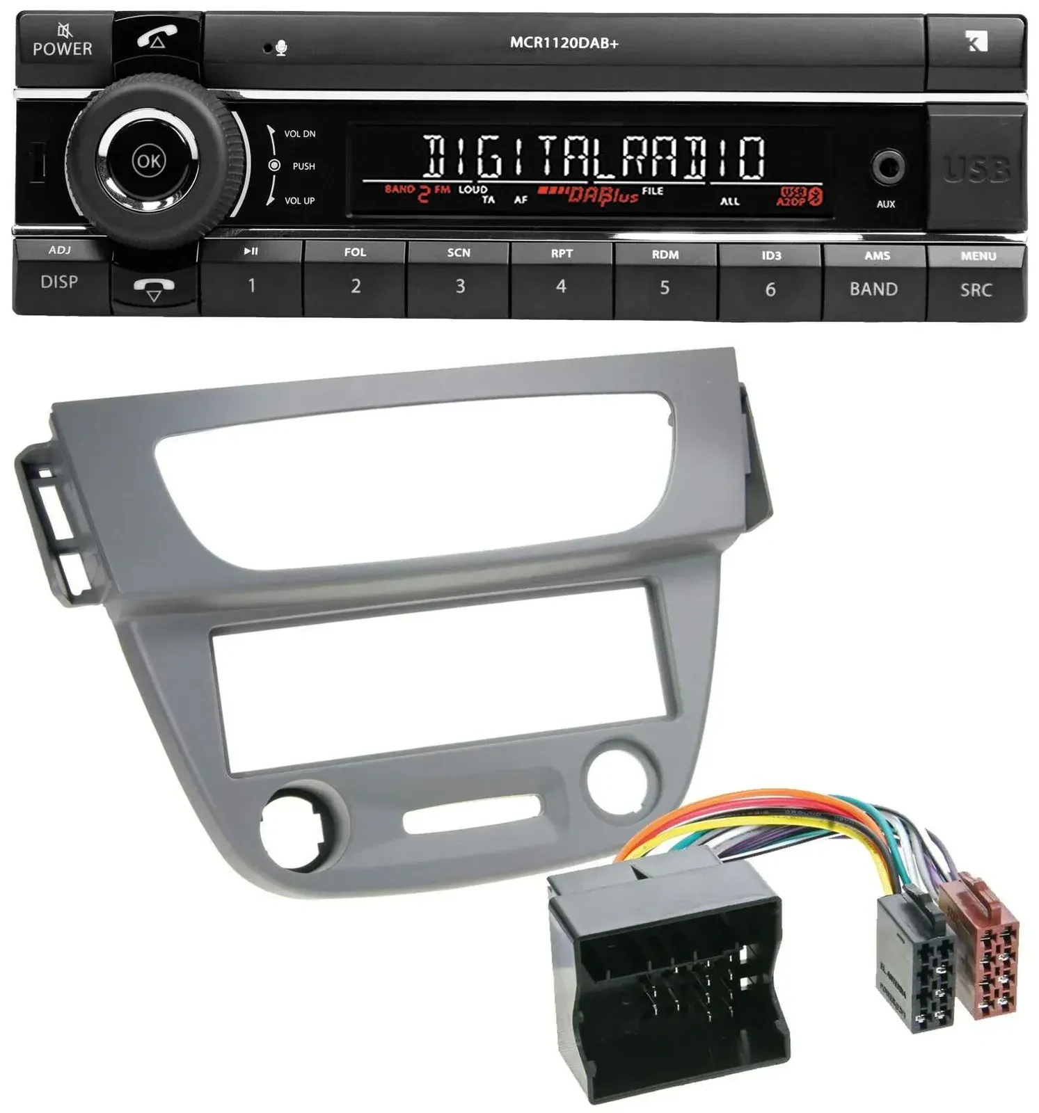Kienzle Bluetooth MP3 USB DAB Autoradio für Renault Megane 3 Quadlock 09-14 grau