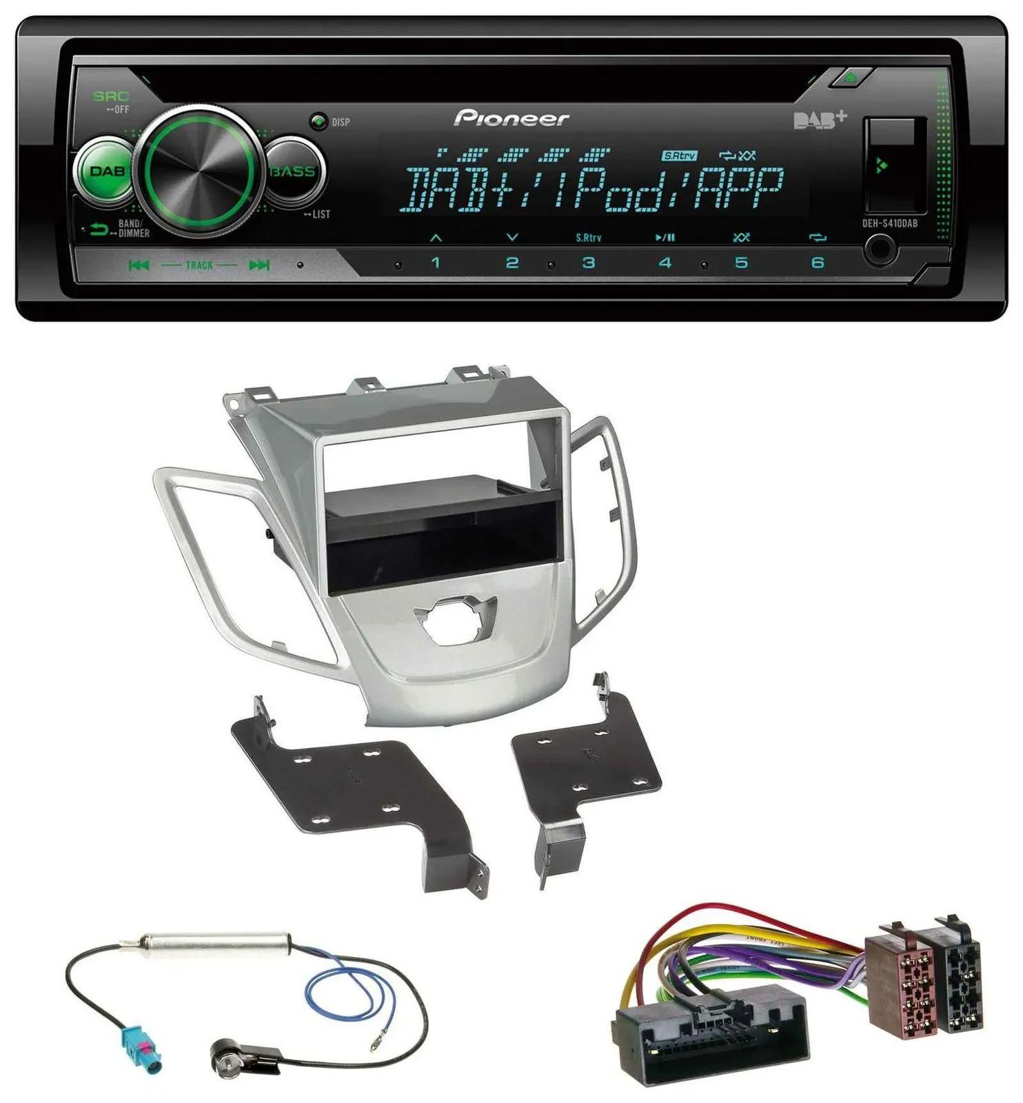 Pioneer USB MP3 DAB AUX CD Autoradio für Ford Fiesta JA8 10-17 ohne Display silb