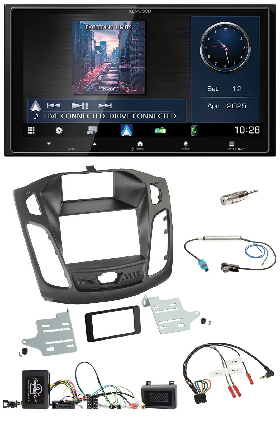 Kenwood Bluetooth 2DIN USB DAB Lenkrad Autoradio für Ford Focus 2011-2014