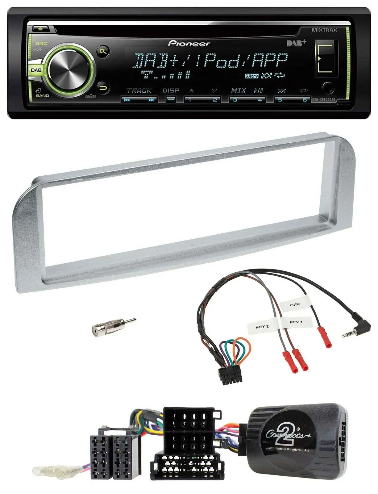 Автомагнитола Pioneer CD, DAB, USB, MP3 для Alfa Romeo GT/147 (2007–2010), серебристо-серая, с поддержкой кнопок на руле