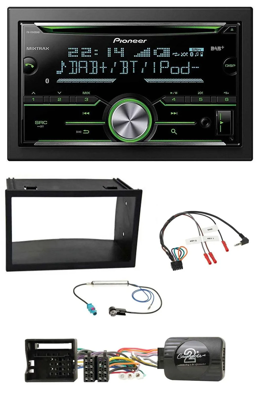 Pioneer Bluetooth Lenkrad DAB 2DIN USB CD Autoradio für VW Polo Passat Quadlock