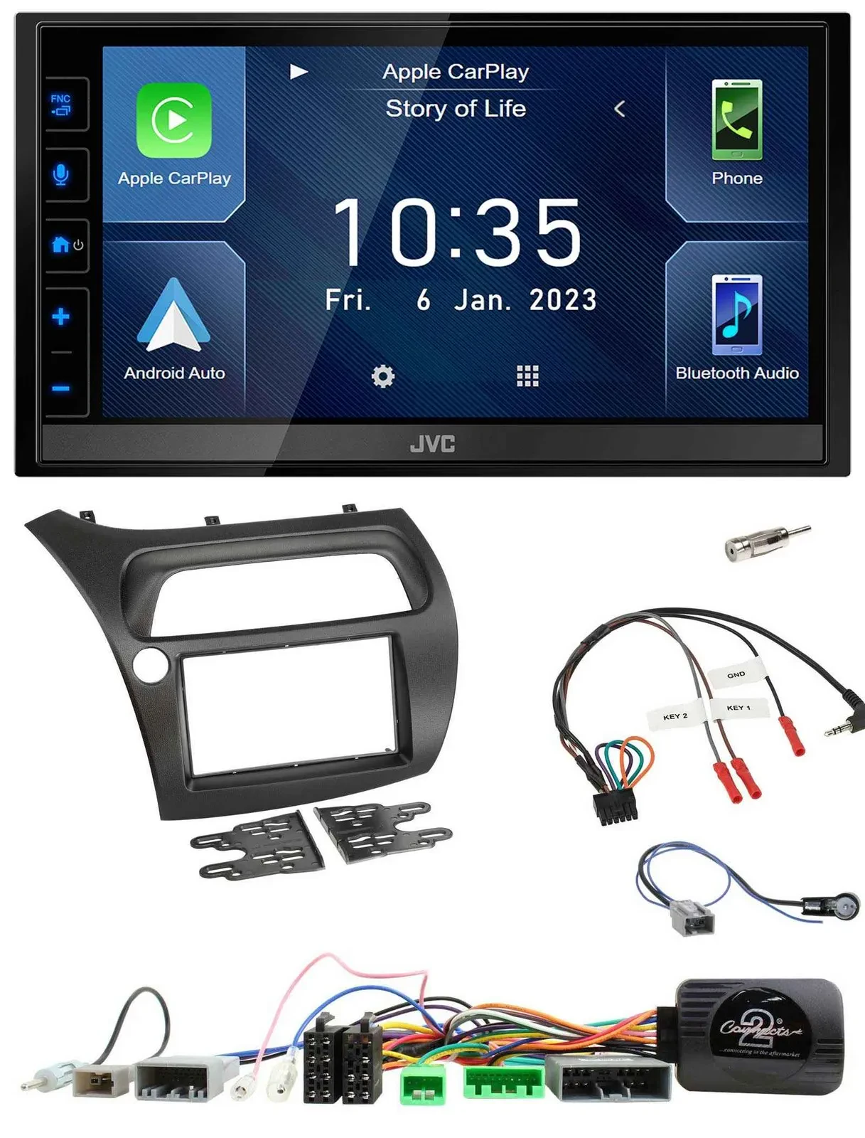 JVC DAB Bluetooth Lenkrad USB 2DIN Autoradio für Honda Civic 2006-2012
