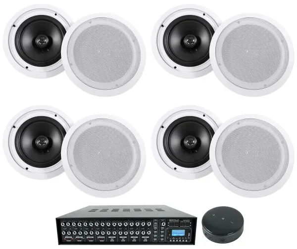 Rockville ROCK MATRIX 4-Zone Home Audio Amp+Wifi Receiver+8) 8" Ceiling Speakers