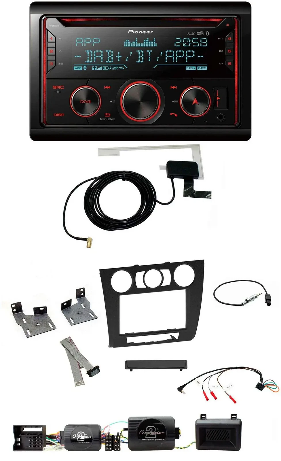 Автомагнитола для BMW 1 Series Pioneer 2-DIN, DAB, USB, CD, Bluetooth, управление на руле, поддержка PDC, для ручного климат-контроля