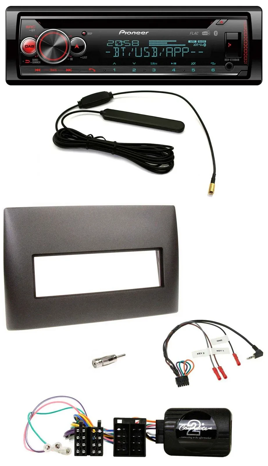 Автомагнитола для Fiat Stilo 2001–2007 Pioneer USB DAB Bluetooth CD, черный