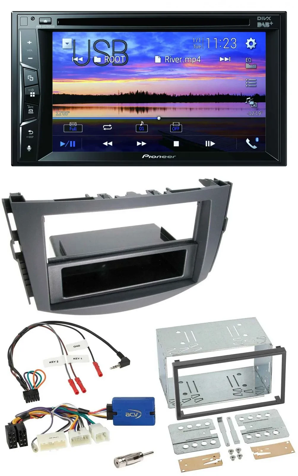 Автомагнитола для Toyota RAV4 (с 2011) Pioneer 2DIN, Bluetooth, USB, DVD, DAB, поддержка управления на руле