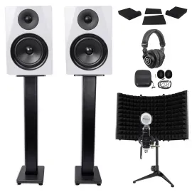 2) Rockville DPM6W 6.5" 420w Studio Monitors+36" Stands+Headphones+Mic+Shield