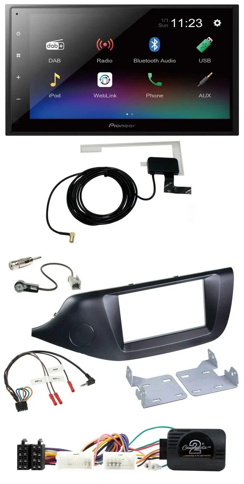 Pioneer DAB Lenkrad Bluetooth 2DIN USB Autoradio für Kia Ceed ab 2012 schwarz oh