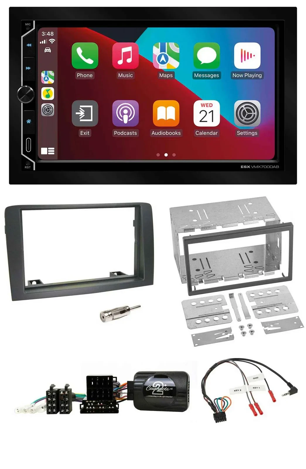 ESX 2DIN DAB USB Lenkrad Bluetooth Autoradio für Fiat Idea 2006-2012 grau