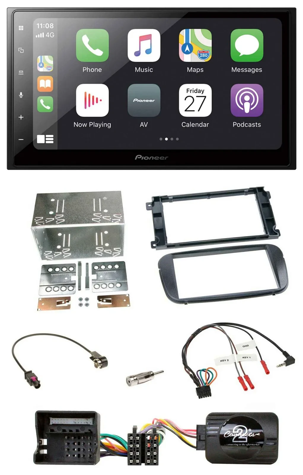 Автомагнитола Pioneer 2DIN, Bluetooth, DAB, USB, поддержка управления на руле для Ford Focus / C‑Max / Galaxy