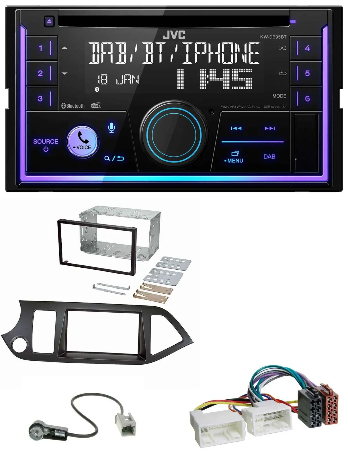 JVC MP3 USB 2DIN DAB Bluetooth CD Autoradio für Kia Picanto ab 11 Start-Stop