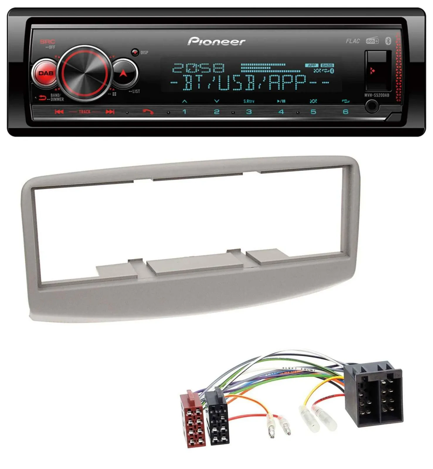 Автомагнитола Pioneer Bluetooth USB MP3 DAB для Fiat Multipla (186) 1999–2010 серый