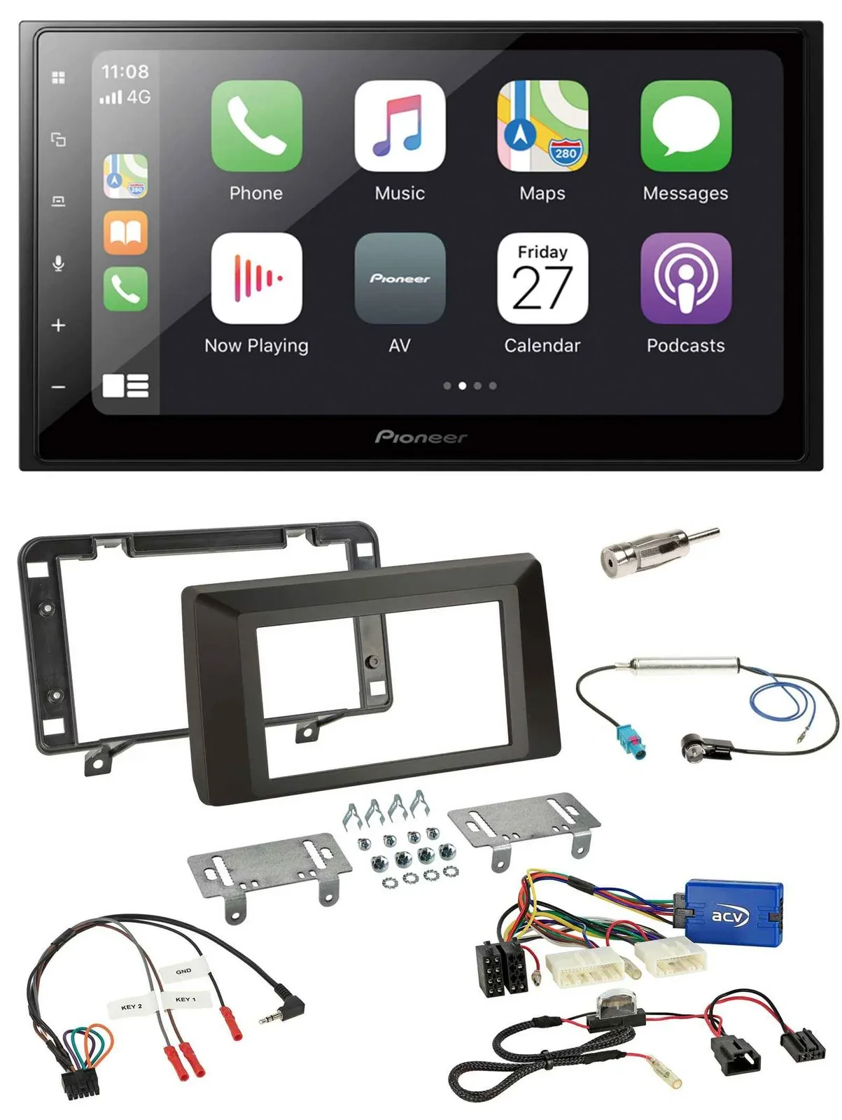 Автомагнитола для Dacia Duster Pioneer 2DIN, Bluetooth, DAB, USB, совместим с кнопками на руле