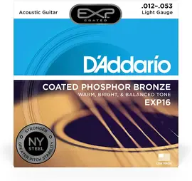 Струны для акустической гитары D'Addario EXP16 12-53, бронза фосфорная с покрытием EXP