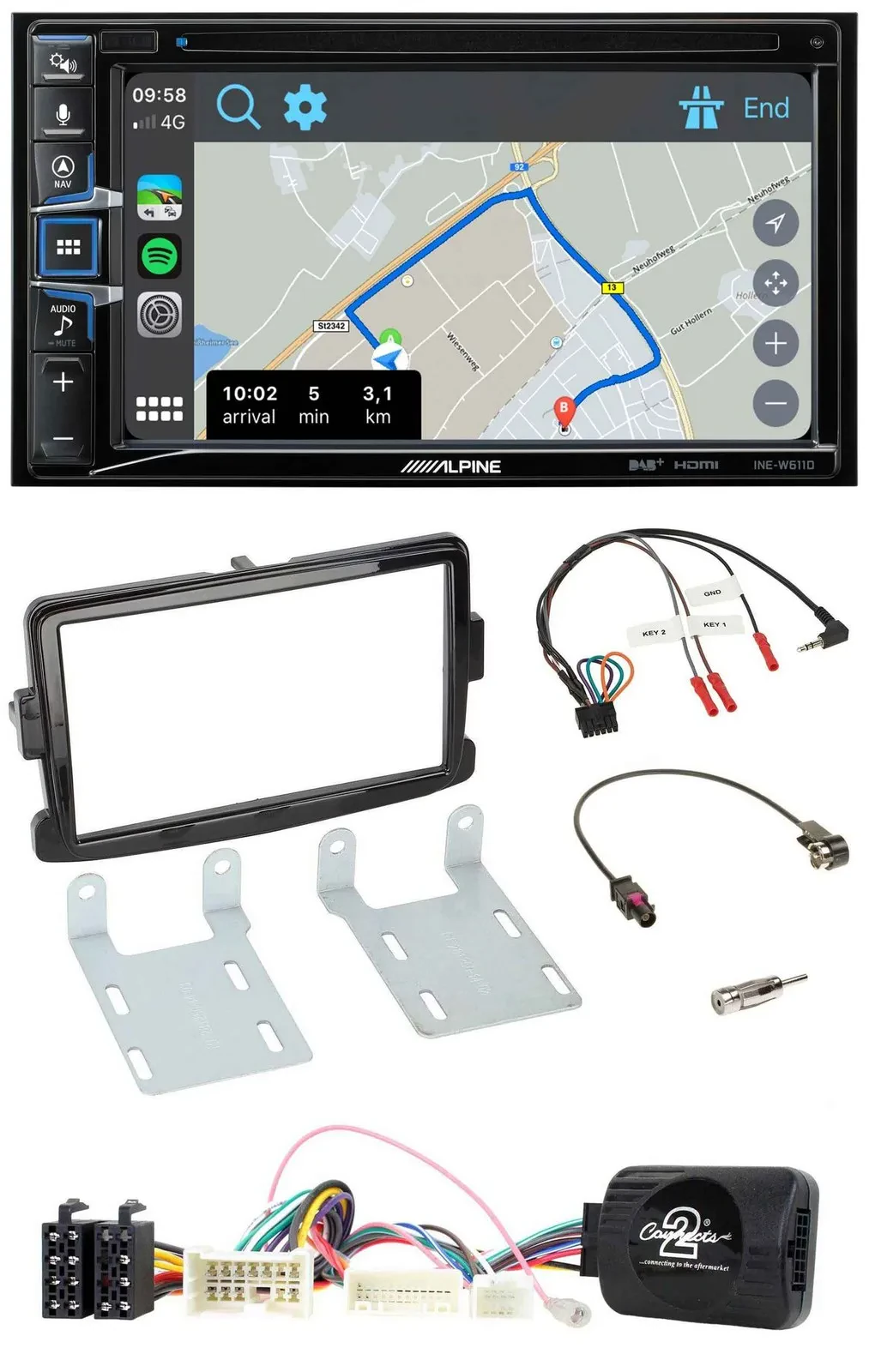 Alpine DAB TMC Bluetooth 2DIN USB Lenkrad Navigation für Dacia ab 2012 piano sch