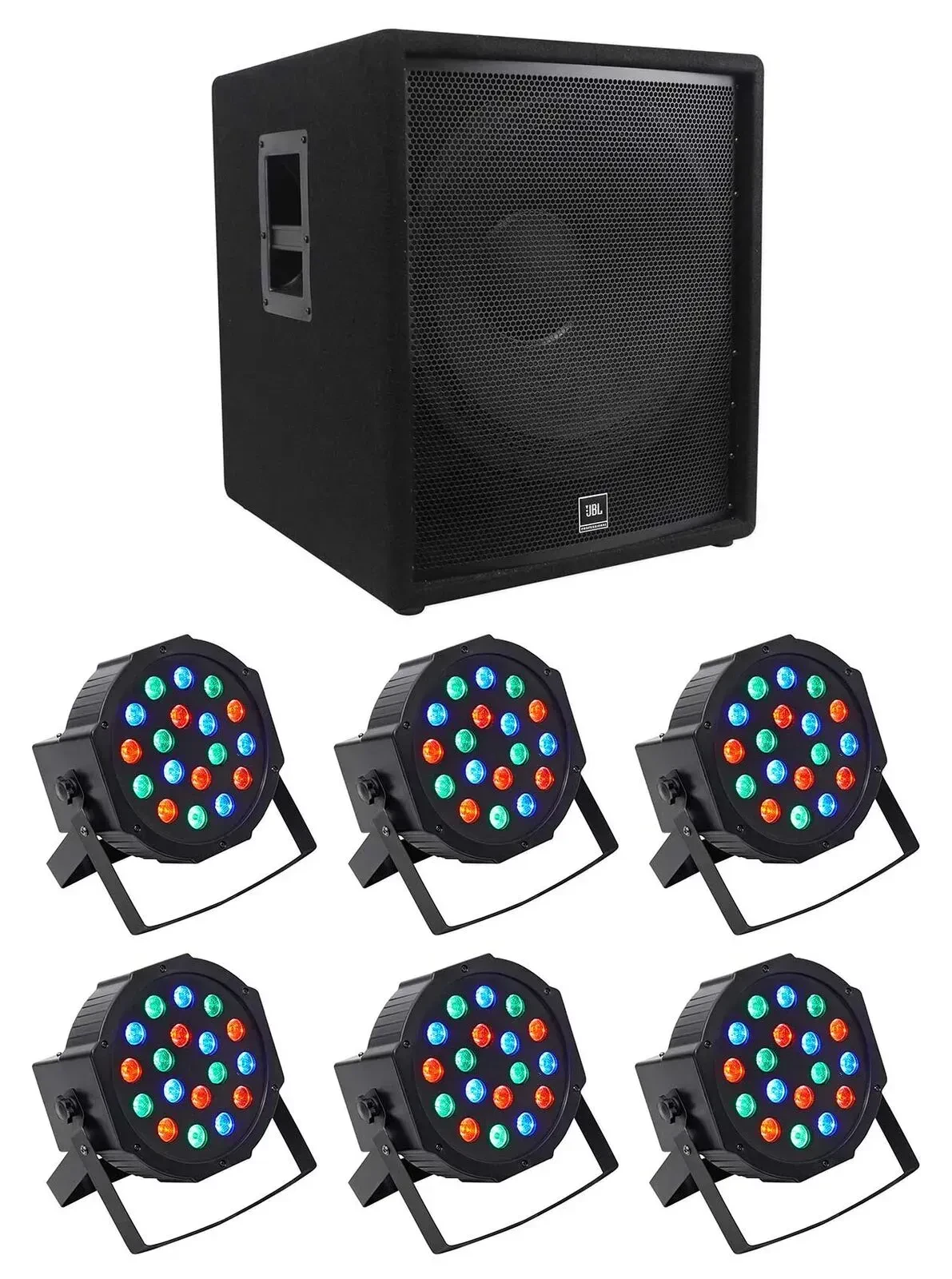 JBL Pro JRX218S 1400 Watt 18" Passive Subwoofer DJ Sub+(6) Par Can Wash Lights
