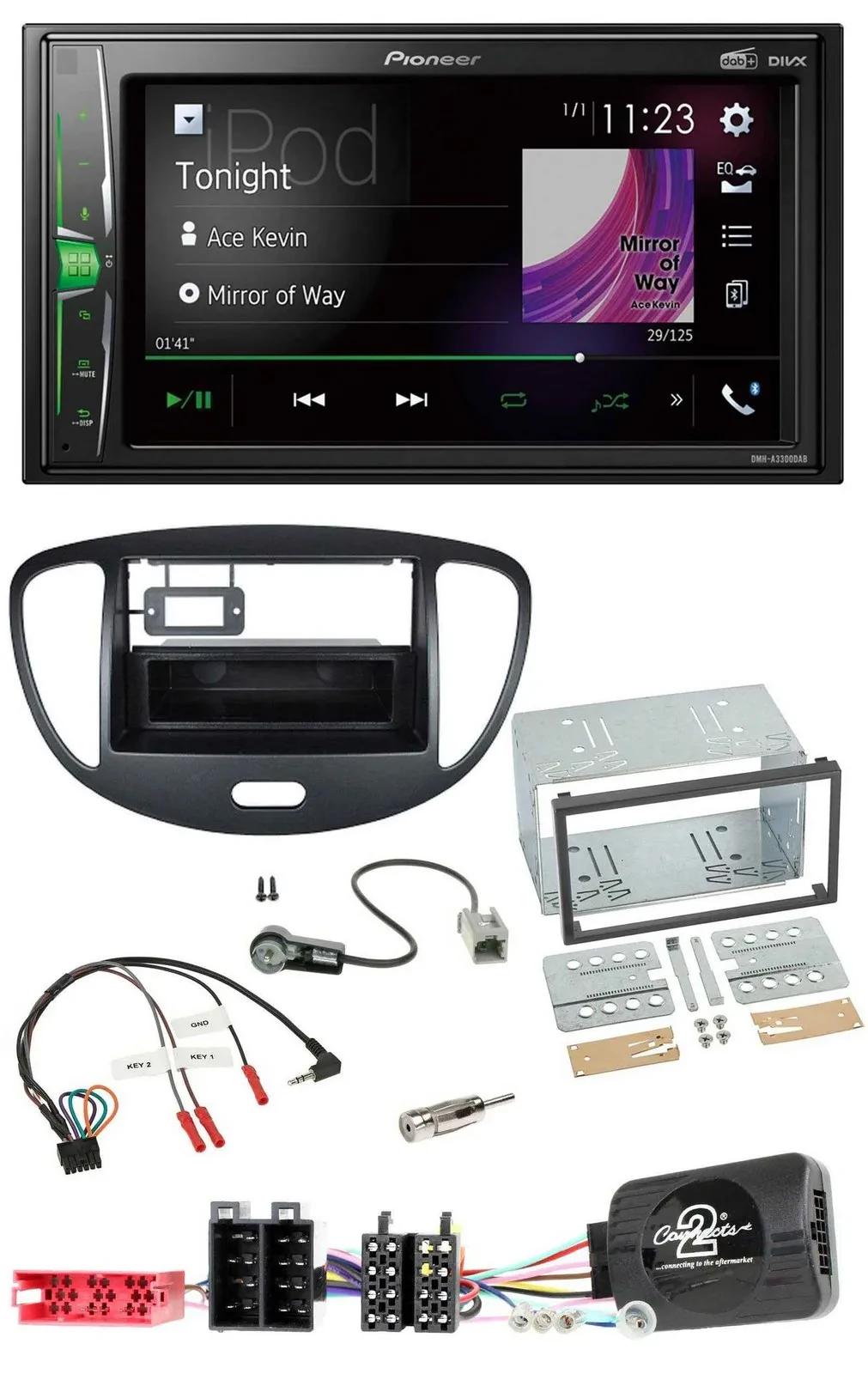 Pioneer 2DIN Lenkrad DAB USB Bluetooth Autoradio für Hyundai i10 2009-2013 schwa