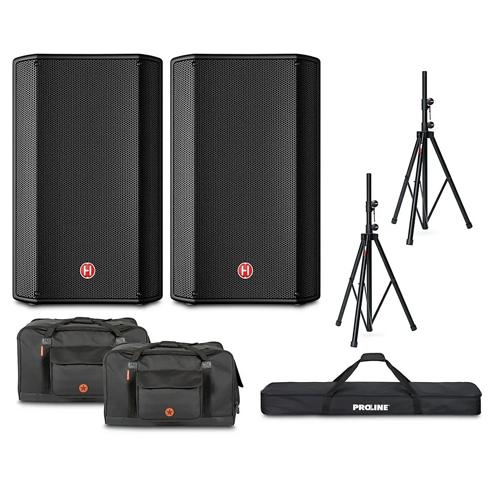 Harbinger VARI V1112 12" Powered Speakers Package With Bags and Stands