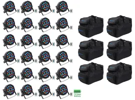 24) Rockville BATTERY PAR 50 Rechargeable LED DMX DJ Wash Up-Lights+Remotes+Bags