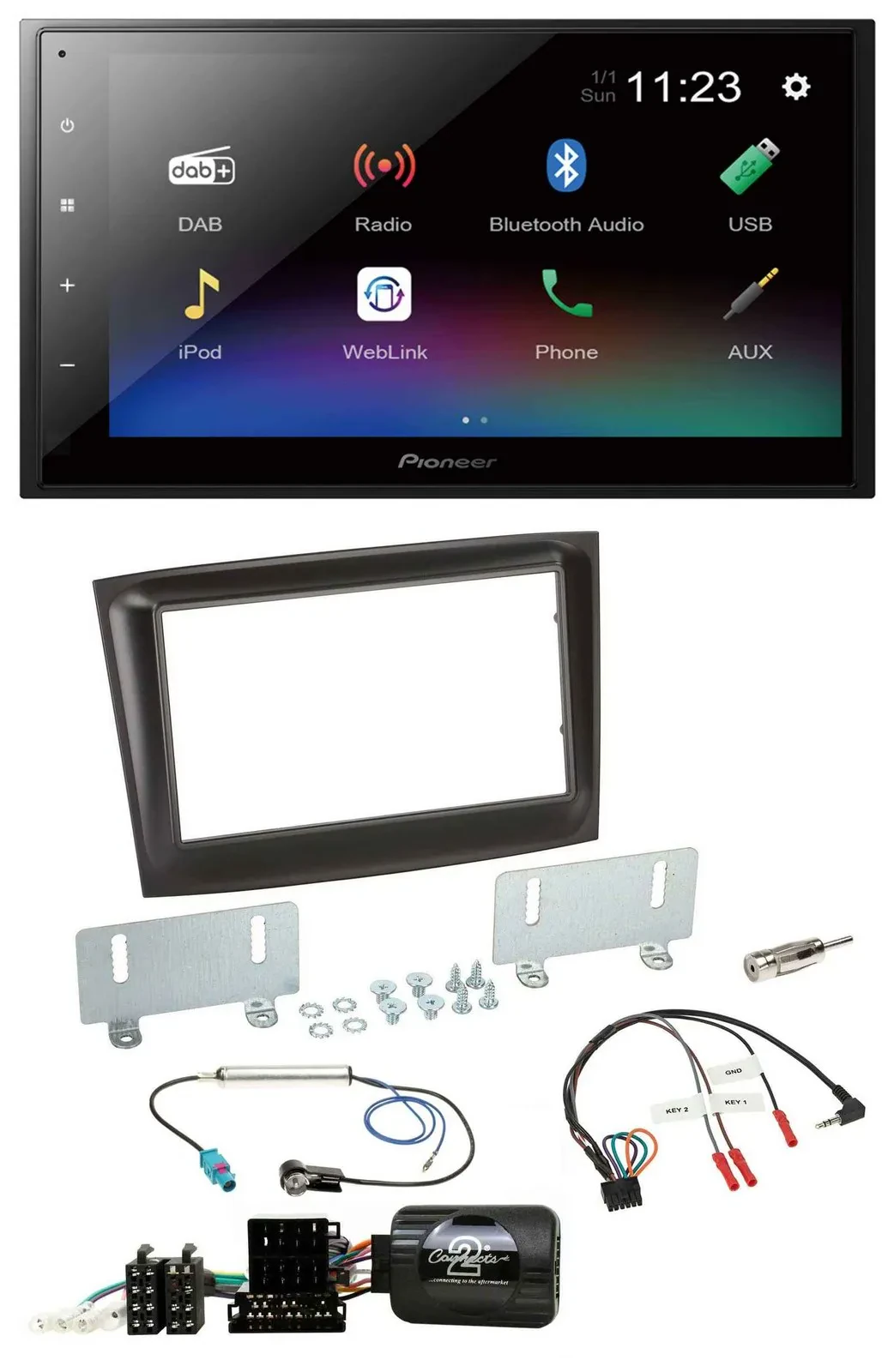 Pioneer USB Bluetooth DAB 2DIN Lenkrad Autoradio für Fiat Doblo ISO Can-Bus ab 1