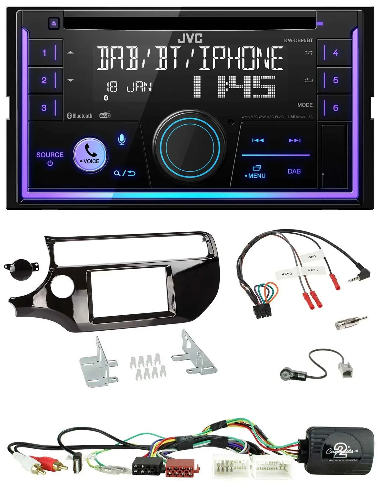 JVC Lenkrad USB 2DIN DAB Bluetooth CD Autoradio für Kia Rio UB ab 2015 piano sch