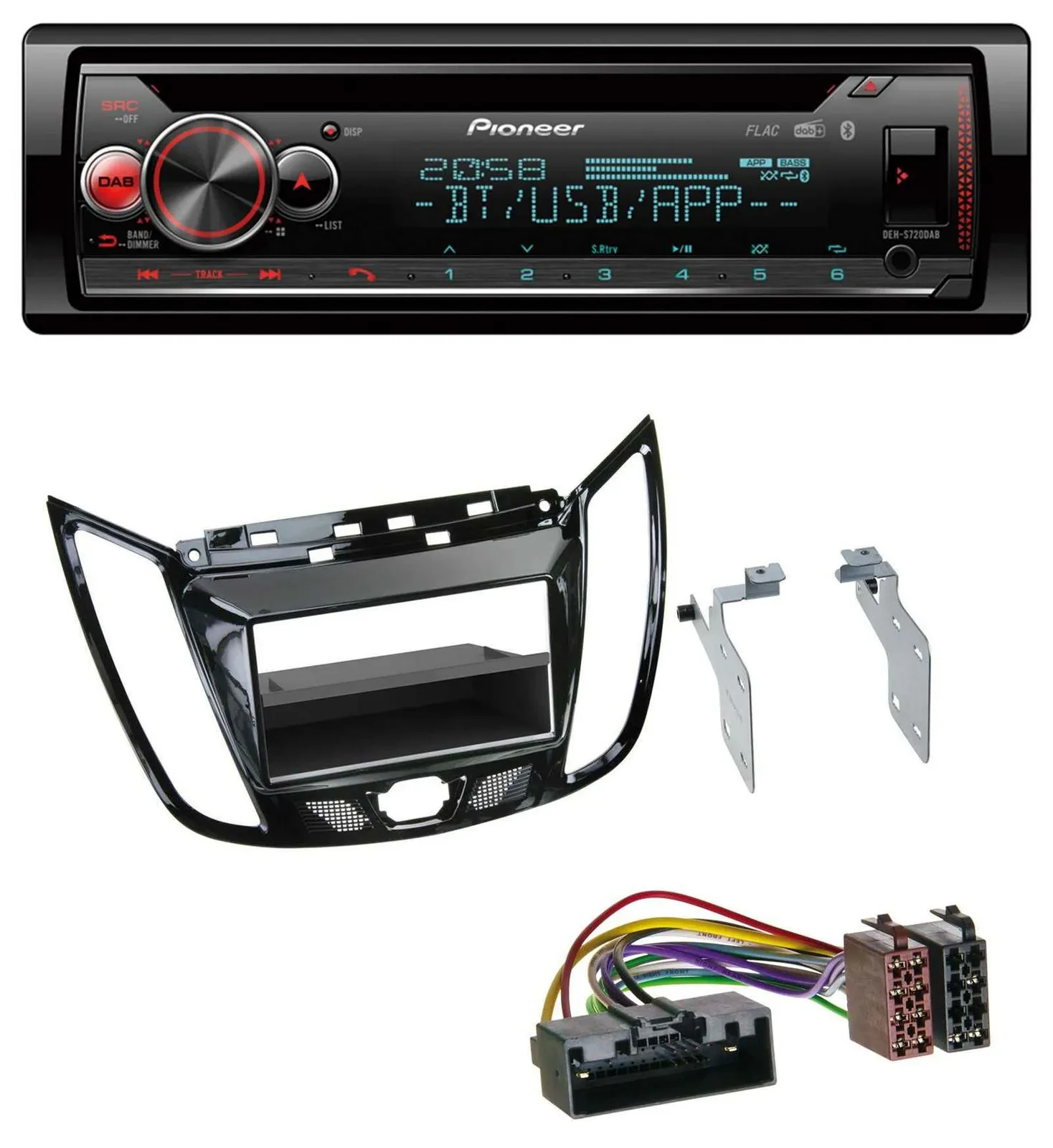 Автомагнитола Pioneer CD, Bluetooth, USB, DAB для Ford C-Max/Kuga, черный (piano black)