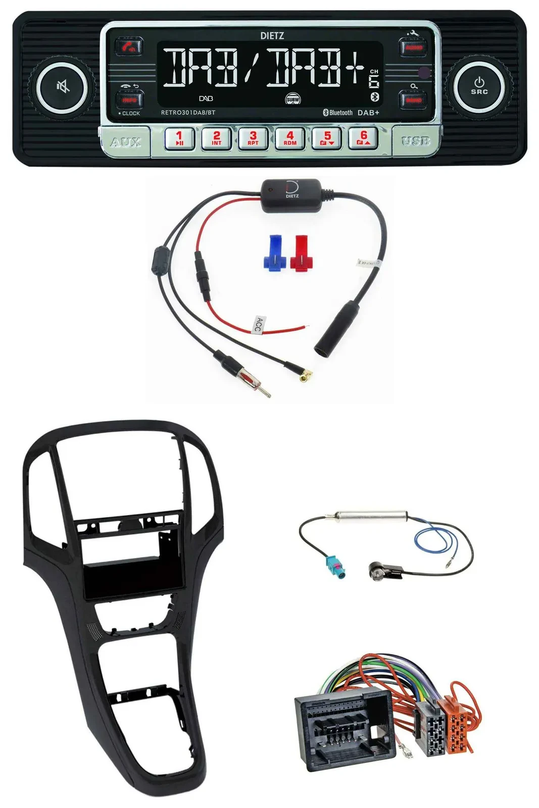 Dietz MP3 DAB Bluetooth USB Autoradio für Opel Astra J ab 2009 Perl schwarz