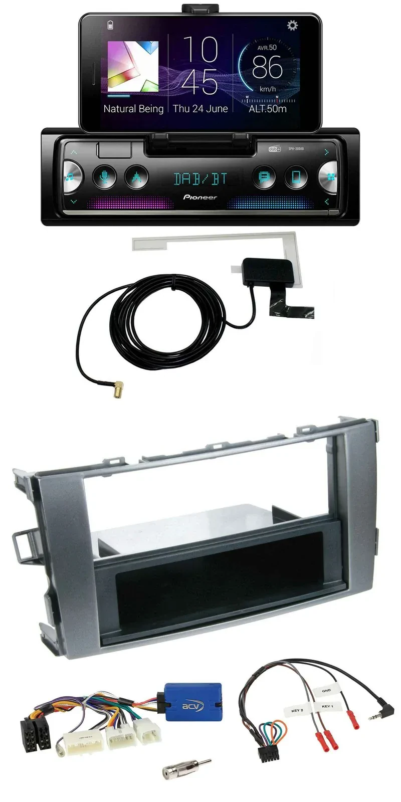 Pioneer DAB Bluetooth Lenkrad USB Autoradio für Toyota Auris 2011-2012 anthrazit