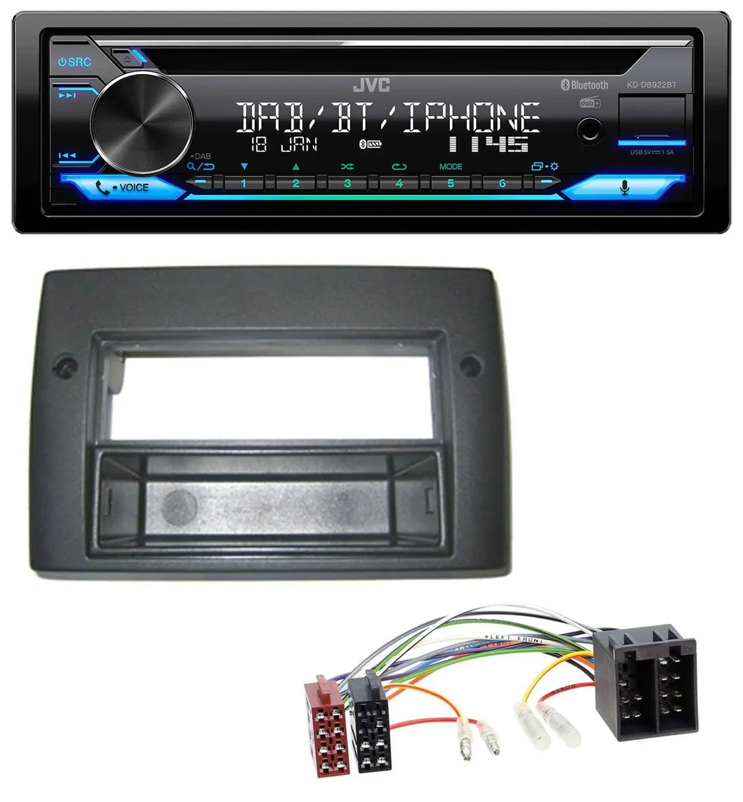 JVC Bluetooth MP3 USB DAB CD Autoradio für Fiat Stilo 192 01-08 Profiversion Abl