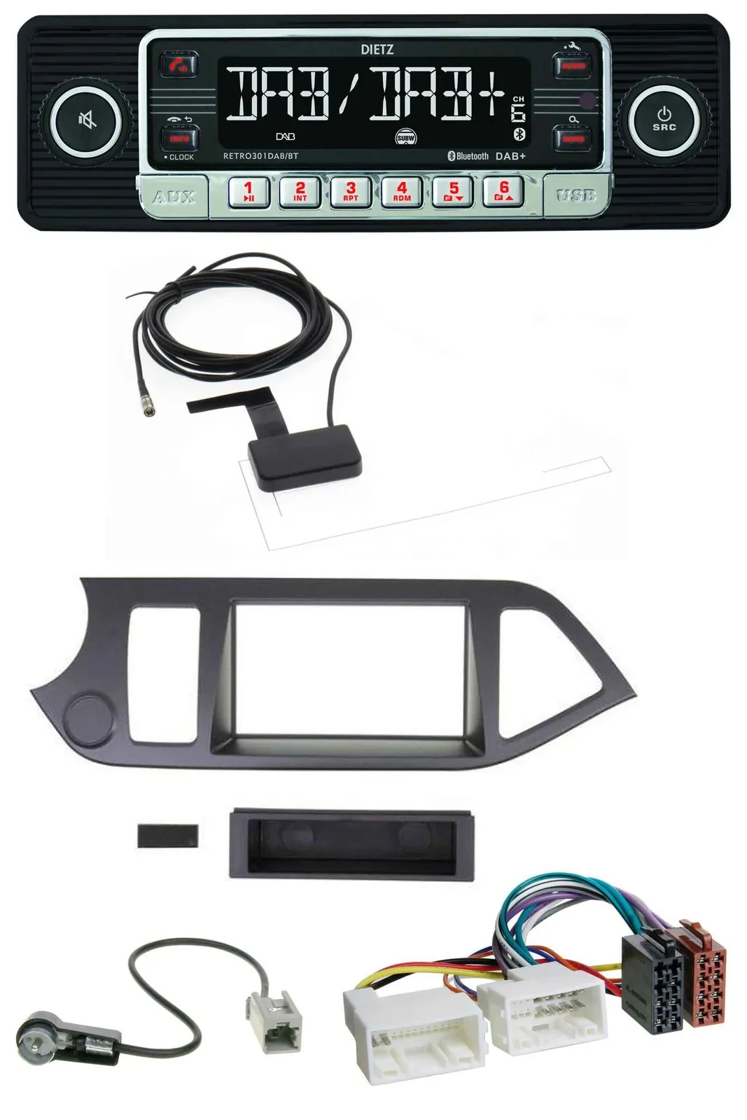 Dietz DAB Bluetooth USB MP3 Autoradio für Kia Picanto ab 2011 ohne Start-Stop