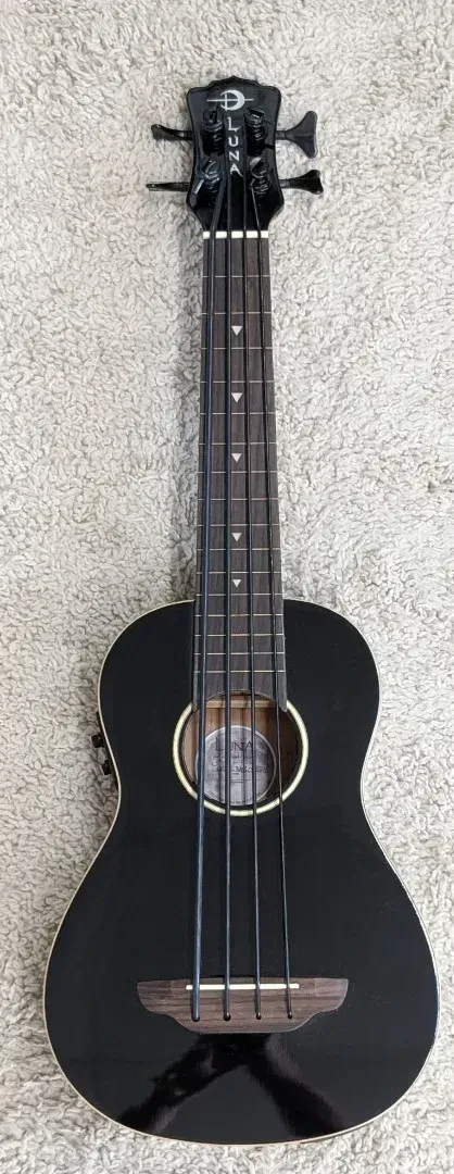 Luna UKE BASS CBK Classic Black Baritone Size Acoustic Electric Bass Ukulele