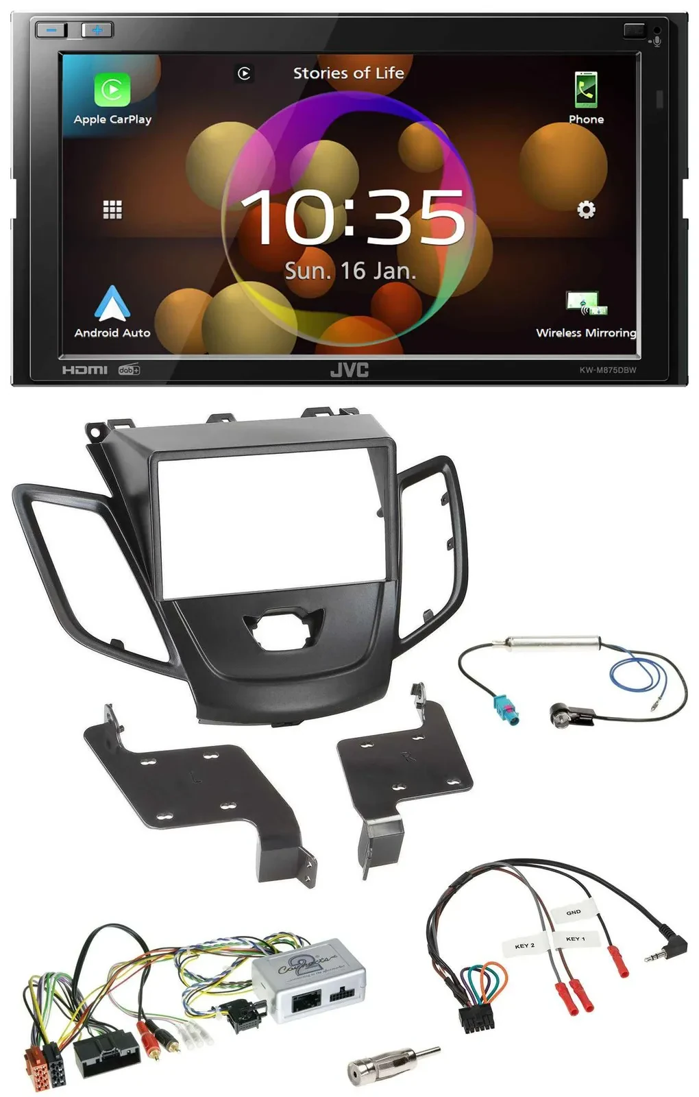 JVC DAB Lenkrad 2DIN Bluetooth USB Autoradio für Ford Fiesta 10-17 schwarz