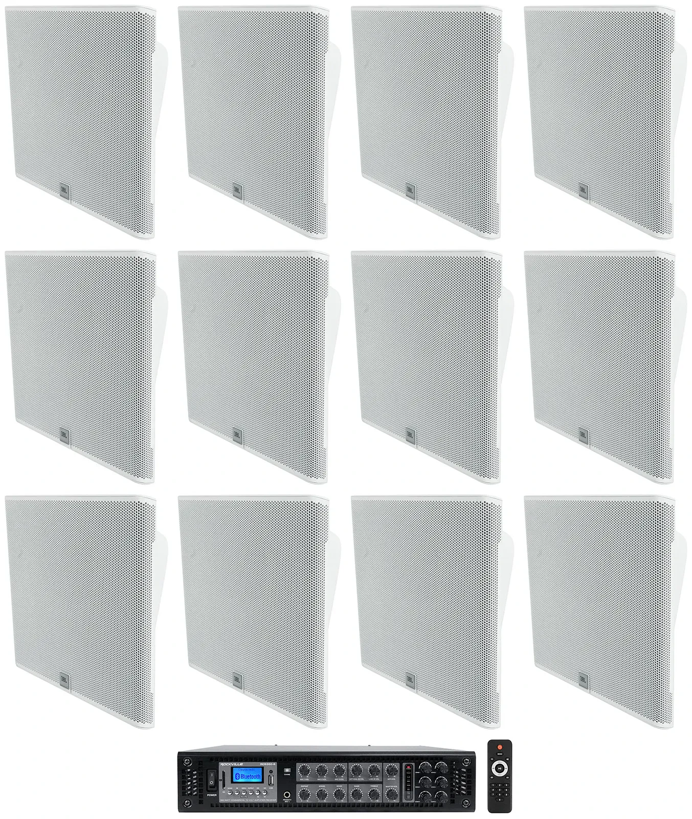 Пассивная акустическая система JBL SLP14/T-WH 4", 70V, низкопрофильная, настенное крепление, белый (набор, 12 шт.) с усилителем