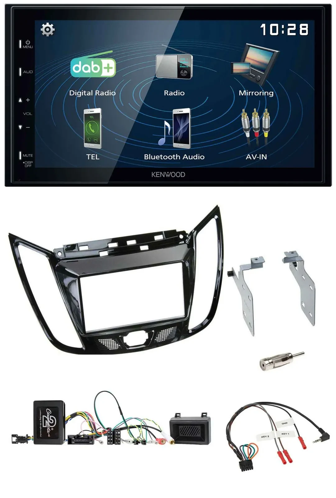 Kenwood 2DIN Bluetooth Lenkrad USB DAB Autoradio für Ford C-Max Kuga Klavierlack