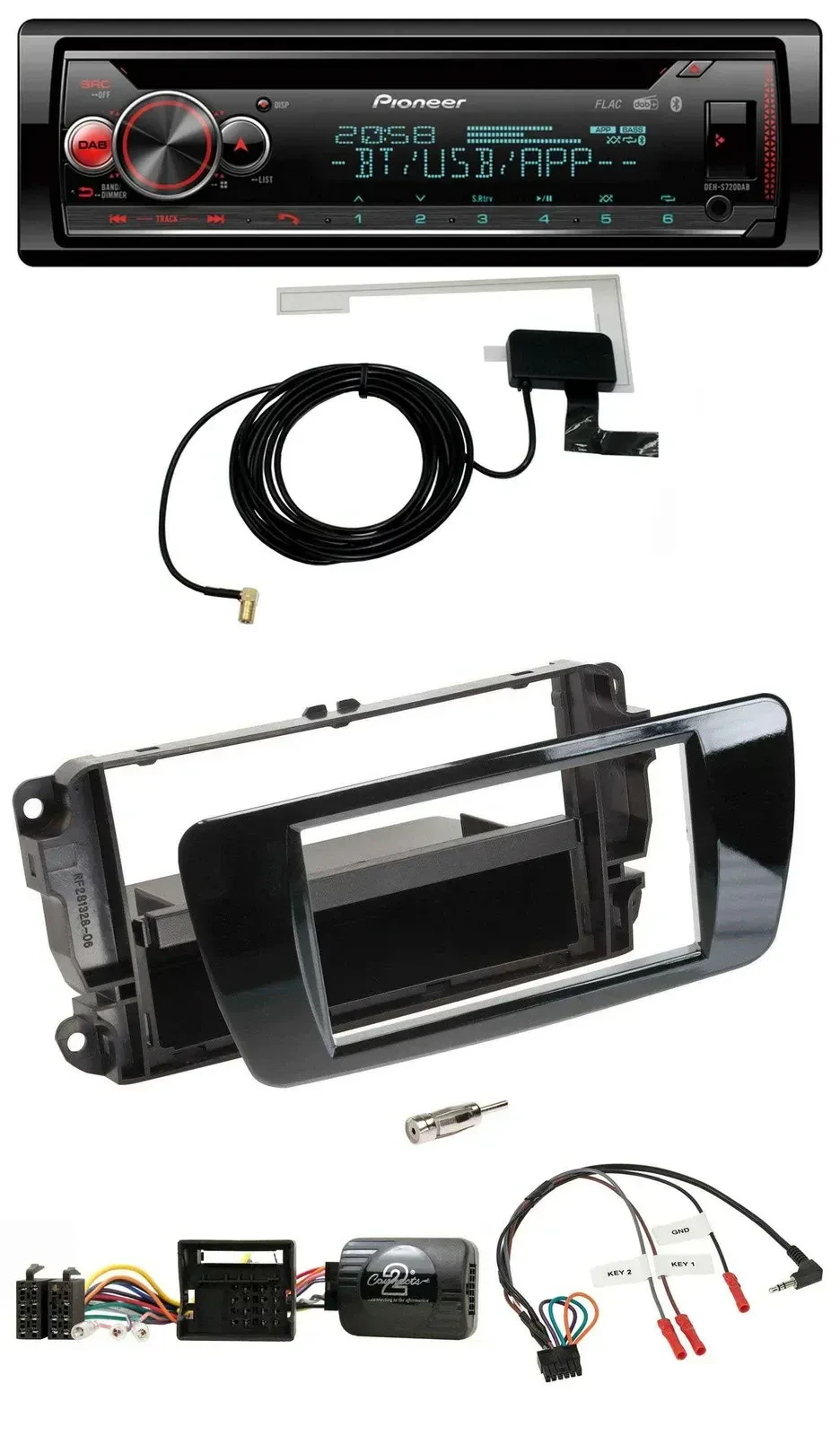 Автомагнитола Pioneer DAB, CD, USB, Bluetooth, совместима с кнопками на руле, для Seat Ibiza, черный глянец (piano black)