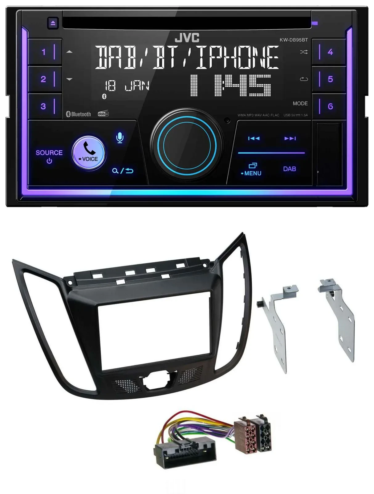 JVC MP3 USB 2DIN DAB Bluetooth CD Autoradio für Ford Kuga (DM2, ab 2013)