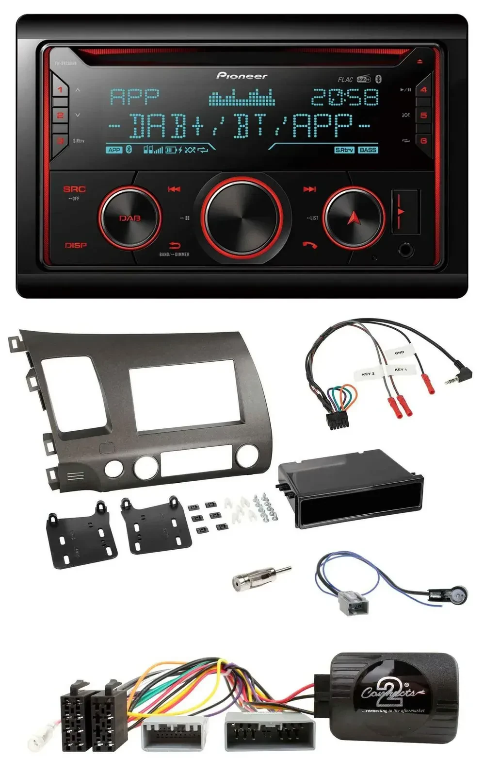 Автомагнитола для Honda Civic 2006–2010 Hybrid Pioneer 2DIN, DAB, Bluetooth, USB, CD, поддержка кнопок на руле