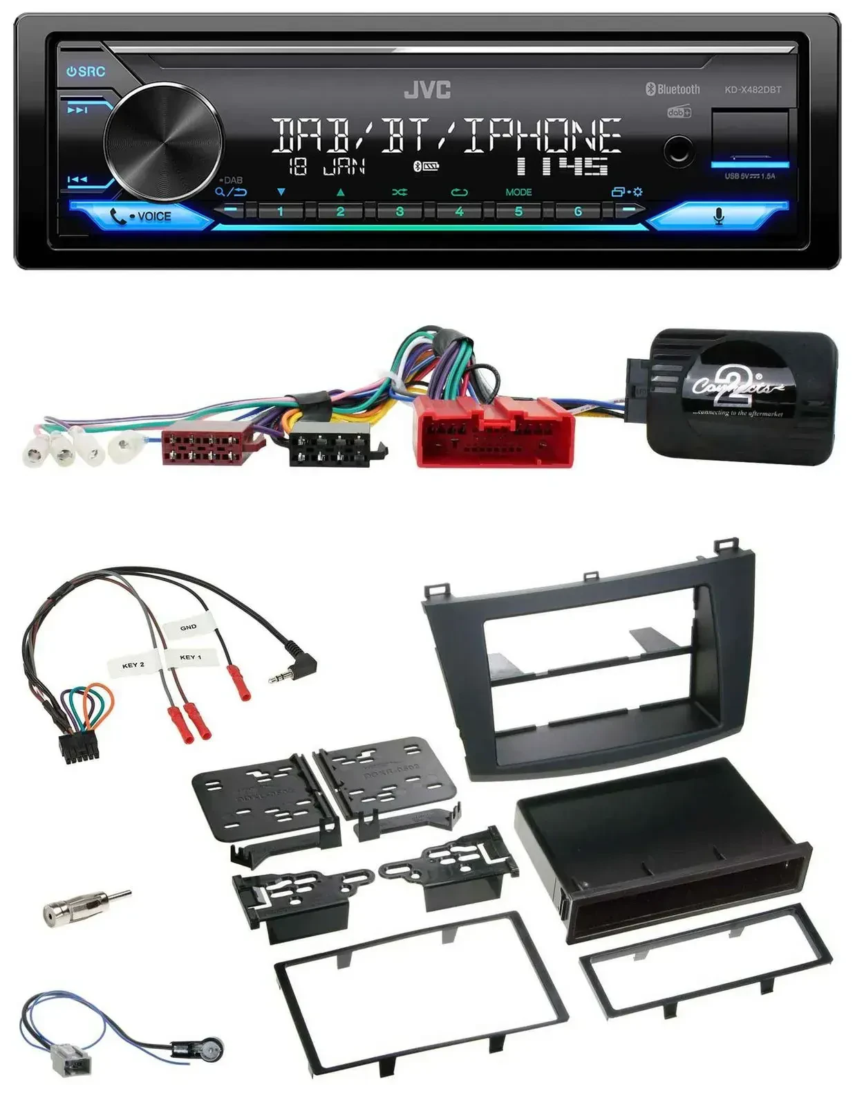 Автомагнитола для Mazda 3 (2009–2013) JVC Bluetooth, DAB, USB, CAN-Bus