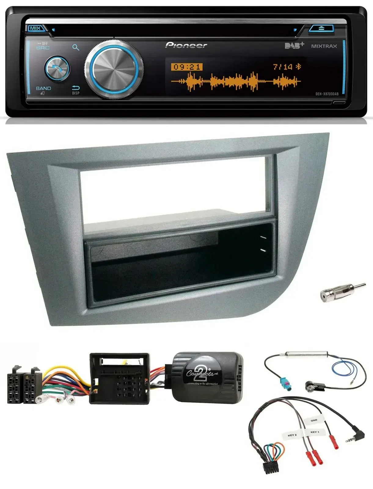 Автомагнитола для Seat Leon 2005–2010 Pioneer DAB USB CD Bluetooth темно-серая с поддержкой управления на руле