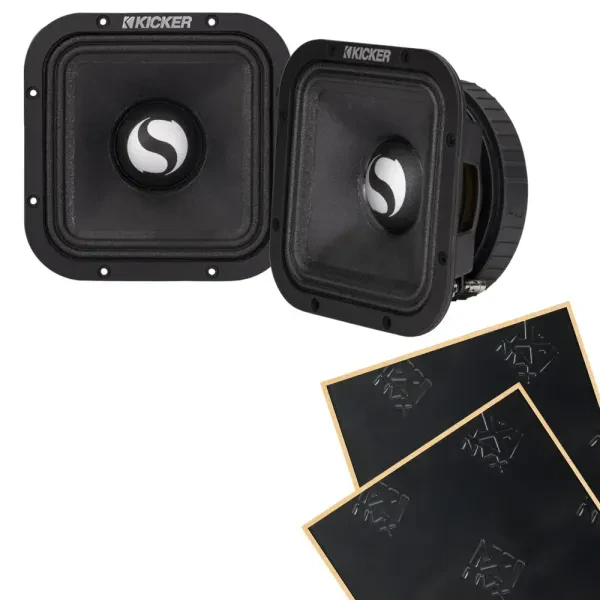 Kicker 49ST7MR8 7" Pro-Audio Square Midrange Speakers + Sound Damping