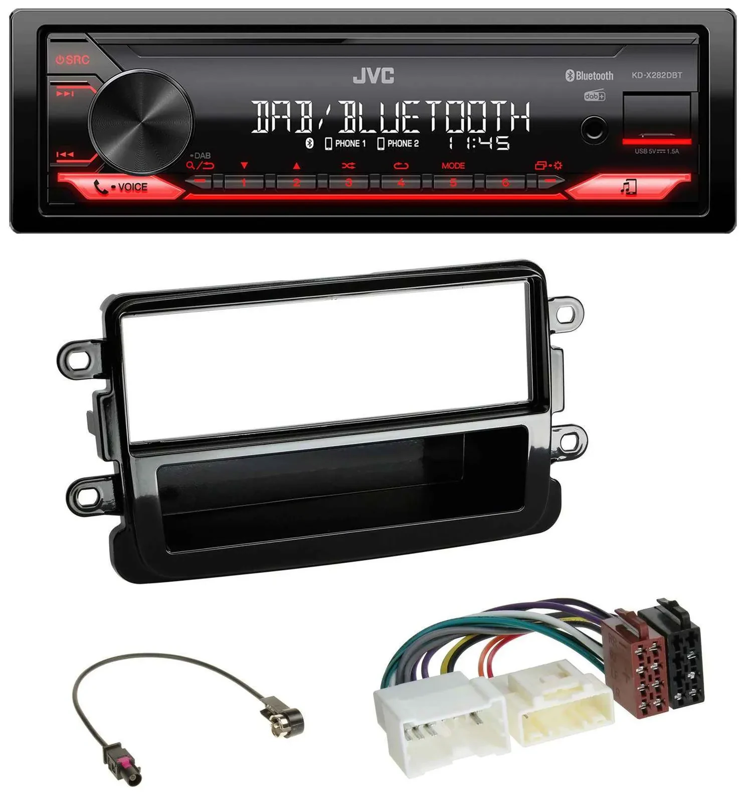 JVC Bluetooth USB DAB MP3 Autoradio für Dacia Lodgy Dokker Duster Sandero- piano