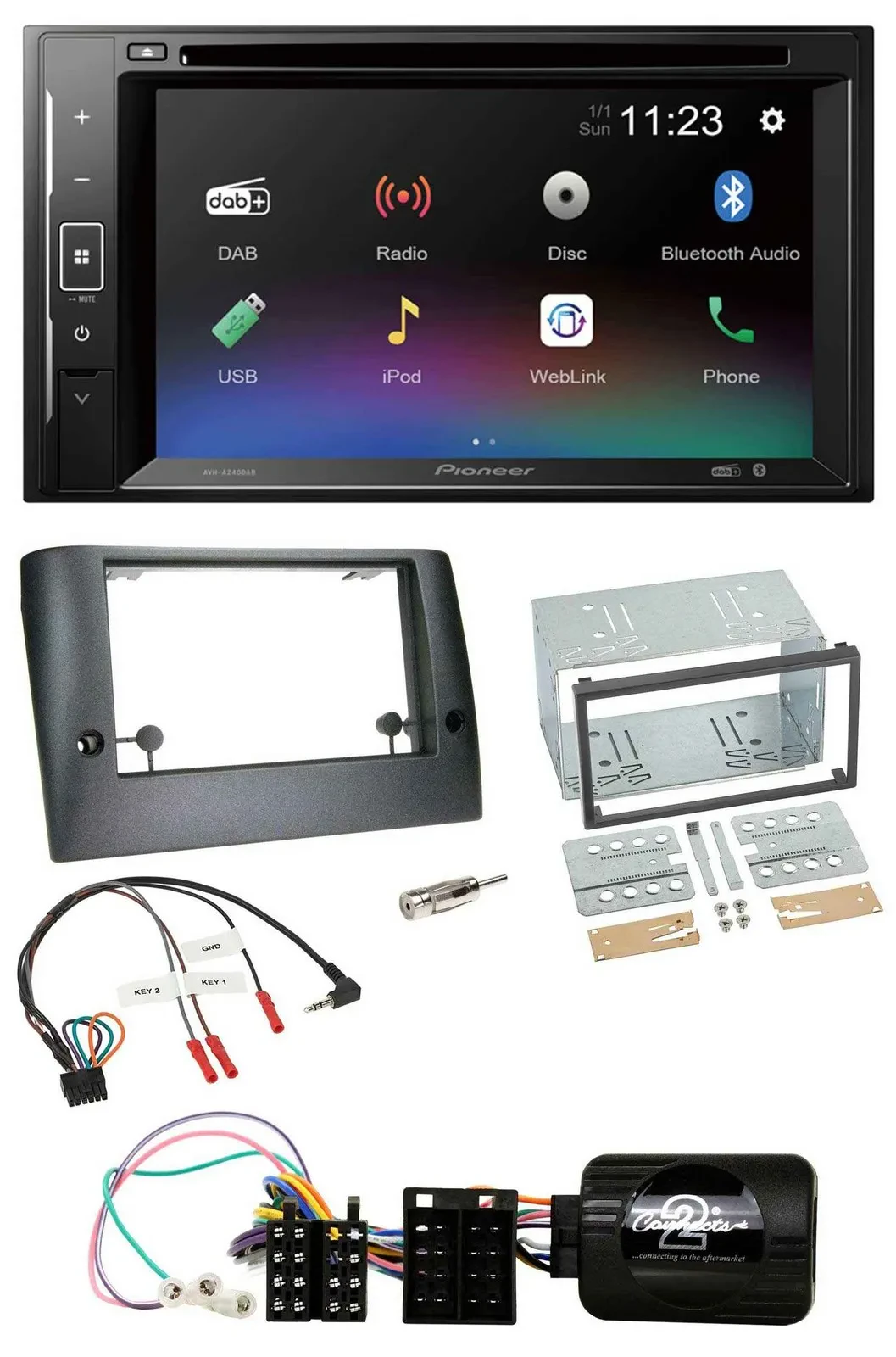 Pioneer Bluetooth Lenkrad USB 2DIN DAB DVD Autoradio für Fiat Stilo 2005-2007