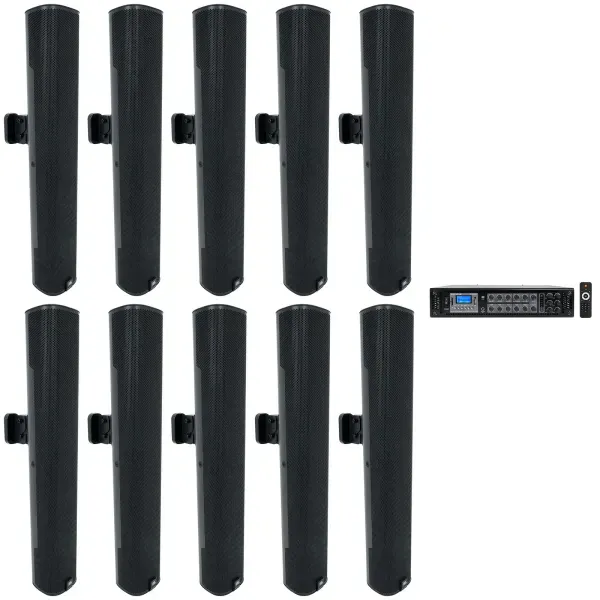 (10) JBL COL600-BK 24" Black 70V Commercial Column Wall Mount Array Speakers+Amp