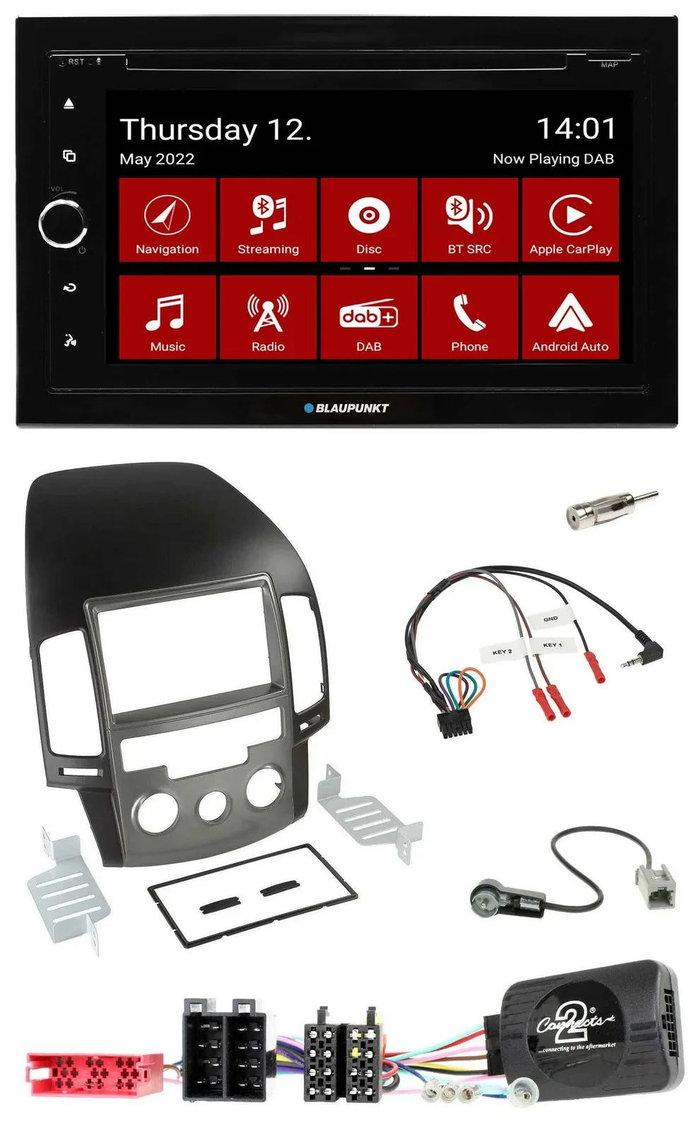 Blaupunkt 2DIN Lenkrad Bluetooth USB TMC DAB Navigation für Hyundai i30 ab 2009