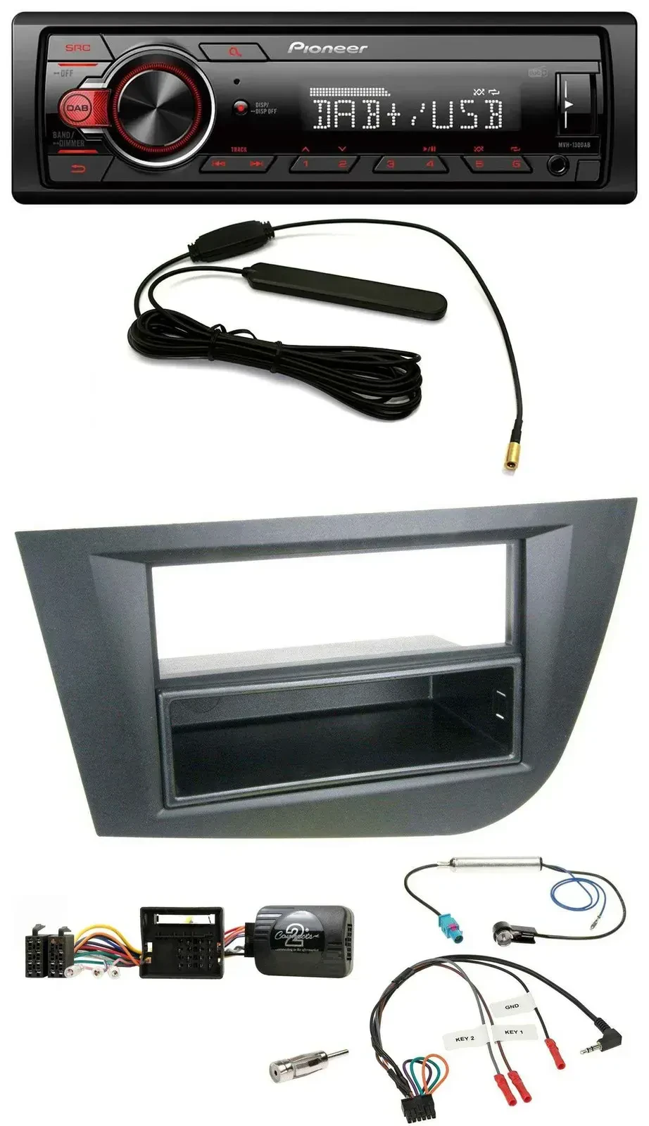 Автомагнитола для Seat Leon (2005–2010) Pioneer DAB, 1-DIN, USB, управление с руля, черная