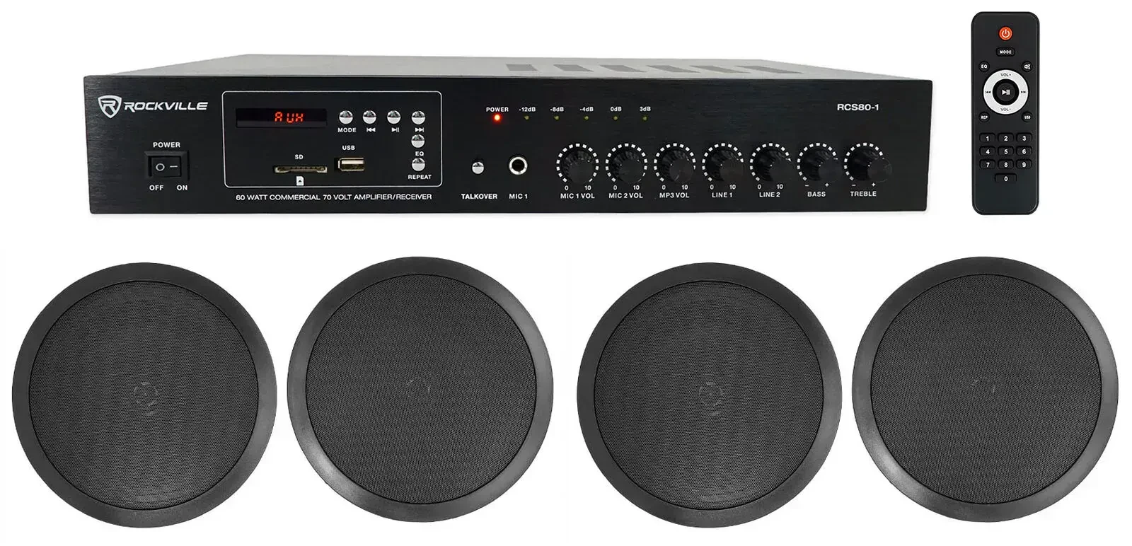 Потолочная акустика Rockville RCS80-1+(2) CC80T Black с усилителем (4 штуки)