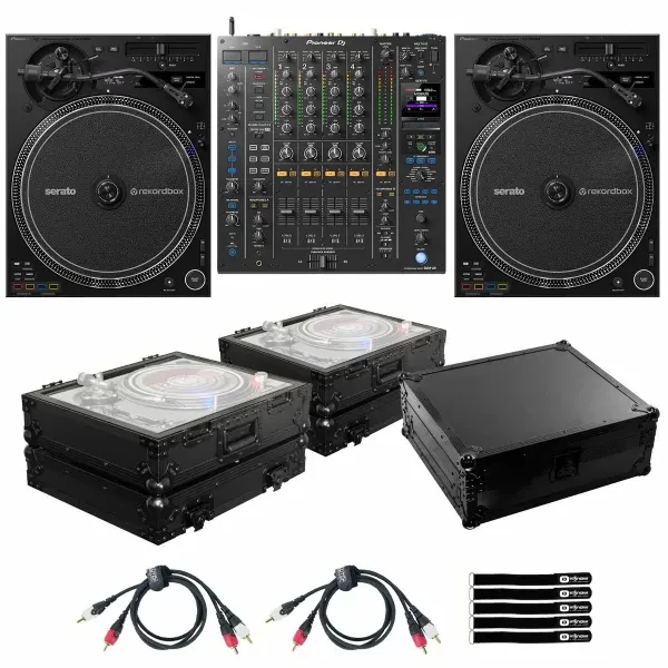 Pioneer DJ DJM-A9 4 Channel Mixer w PLX-CRSS12 Turntables Pair & Black Cases